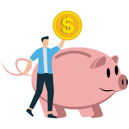 Businessman Saving Money in a Piggy Bank  Illustration