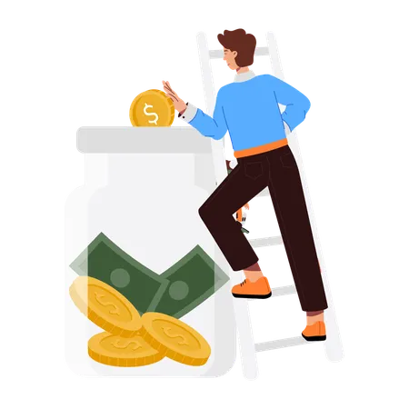 Businessman saving Money in Saving jar  Illustration