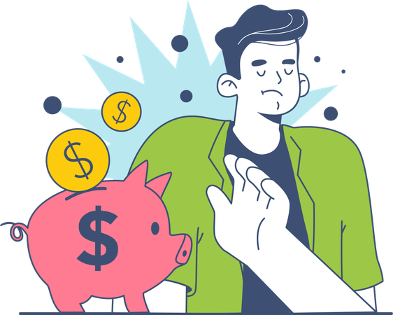 Businessman saving money in piggy bank  Illustration