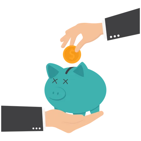 Businessman saving money in piggy bank  Illustration
