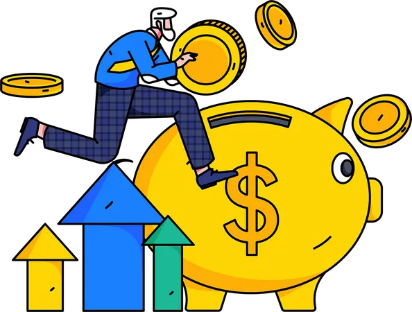 Businessman saving money in piggy bank  Illustration