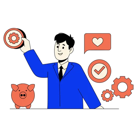 Businessman saving money in piggy bank  Illustration