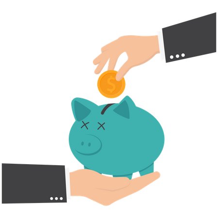 Businessman saving money in piggy bank  Illustration