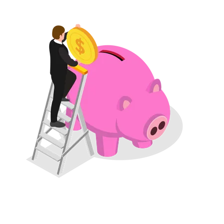 Businessman saving money into piggy bank  Illustration