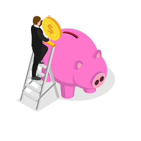 Businessman saving money into piggy bank  Illustration