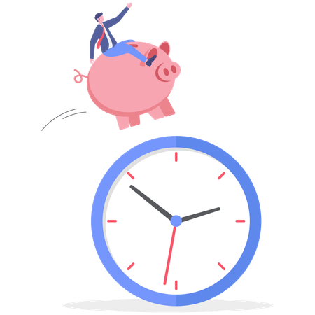 Businessman saving money over time  Illustration