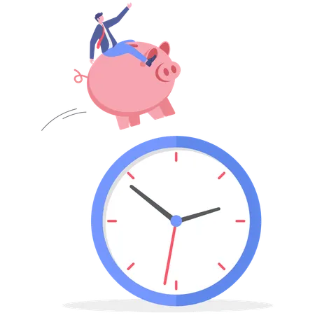 Businessman saving money over time  Illustration