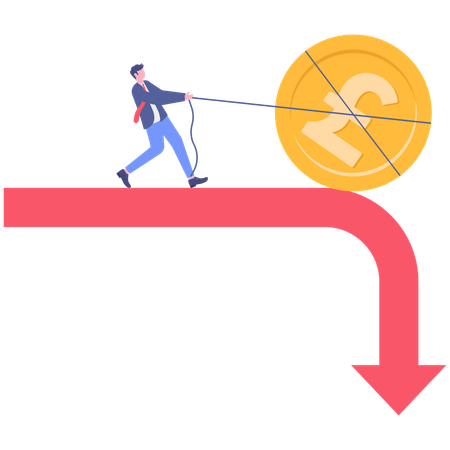 Businessman saving pound from falling  Illustration
