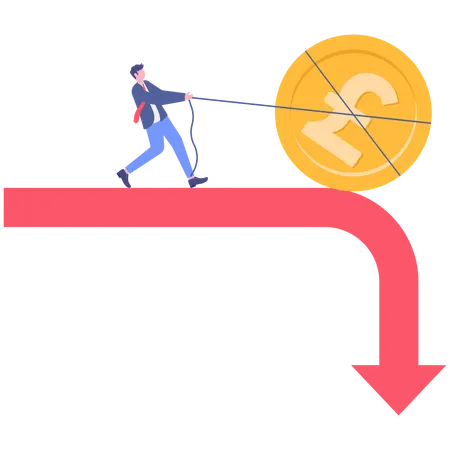 Businessman saving pound from falling  Illustration
