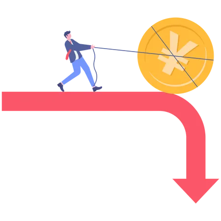 Businessman saving yuan from falling  Illustration