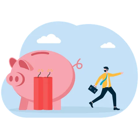 Businessman savings at risk  Illustration