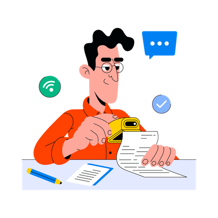 Businessman Scanning Document  Illustration