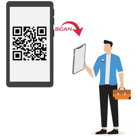 Businessman scanning QR code on mobile  Illustration