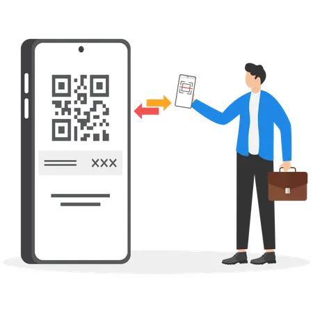 Businessman scans QR for payment  Illustration