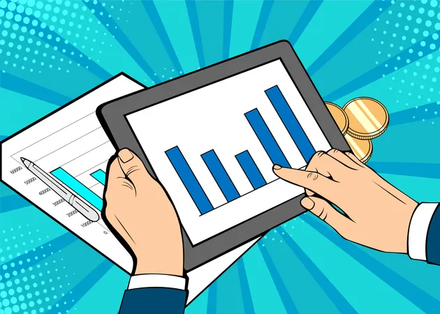 Businessman schedule growth tablet launch Illustration