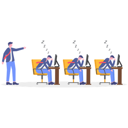 Businessman Scolding sleeping employees  Illustration