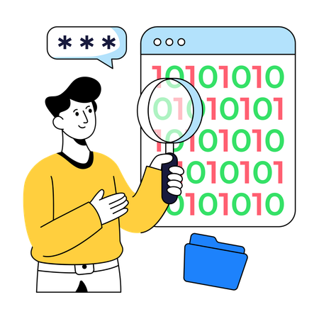 Businessman Searches Binary Data  Illustration