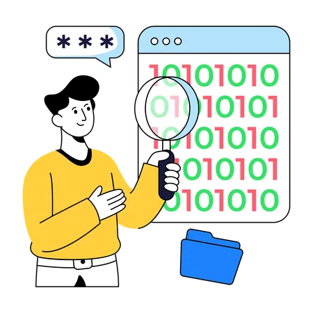 Businessman Searches Binary Data  Illustration