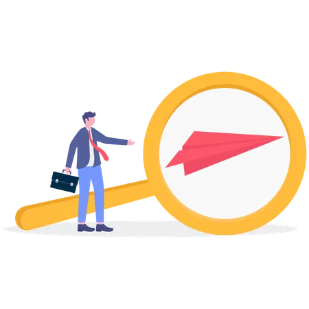 Businessman searches for airplane  Illustration