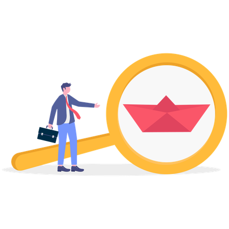 Businessman searches for boat  Illustration