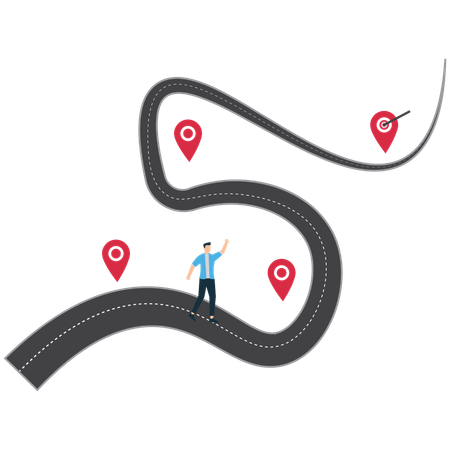 Businessman searches for Business Journey Roadmap  Illustration