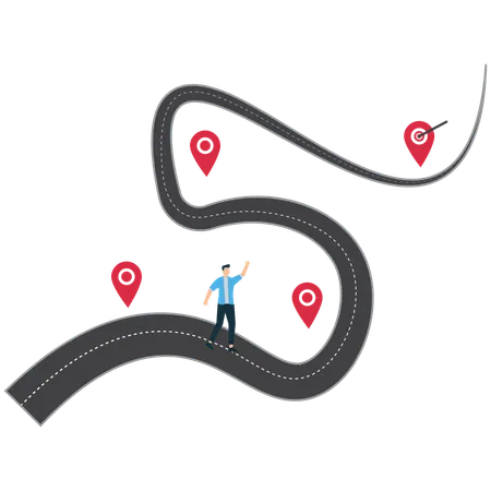 Businessman searches for Business Journey Roadmap  Illustration