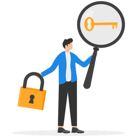 Businessman searches for business key  Illustration