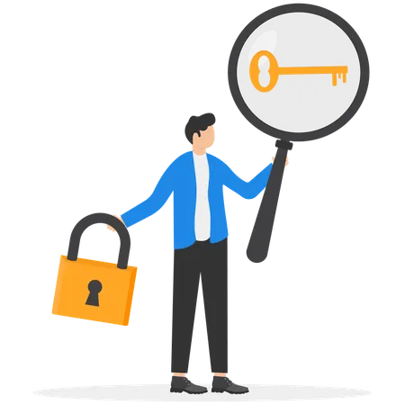 Businessman searches for business key  Illustration
