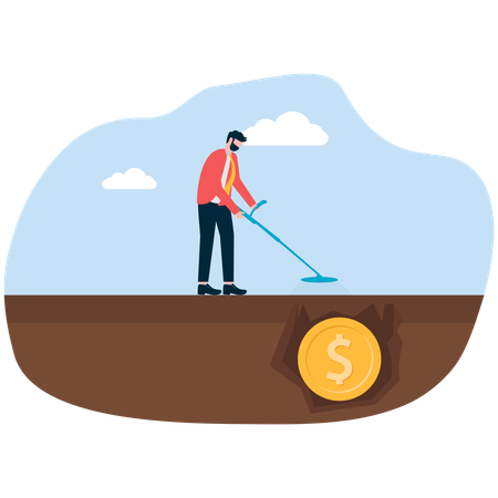Businessman searches for dollar coin  Illustration