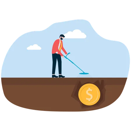 Businessman searches for dollar coin  Illustration