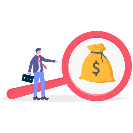 Businessman searches for money bag  Illustration