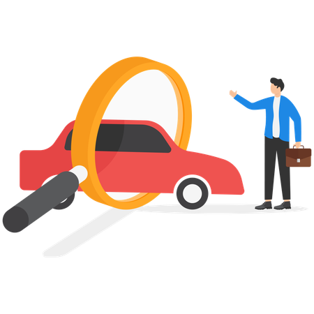 Businessman searches for new car  Illustration