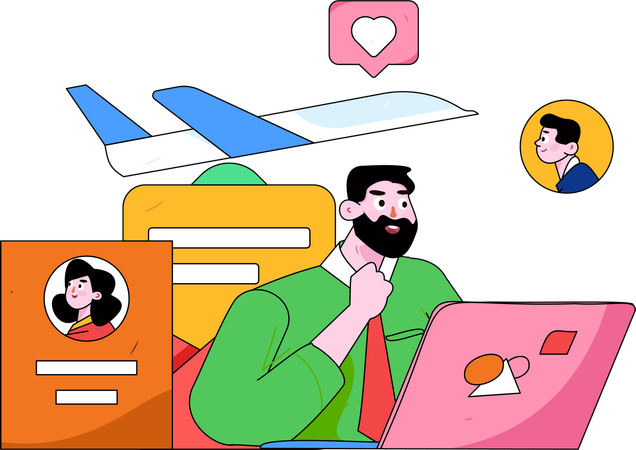 Businessman searches for new employee in travel business  Illustration