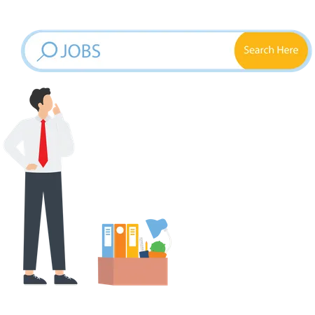 Businessman searches job on the internet using a search bar  イラスト