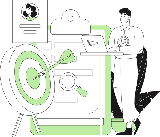 사업가가 신입사원을 검색합니다.  일러스트레이션