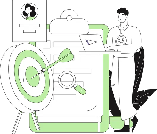 사업가가 신입사원을 검색합니다.  일러스트레이션
