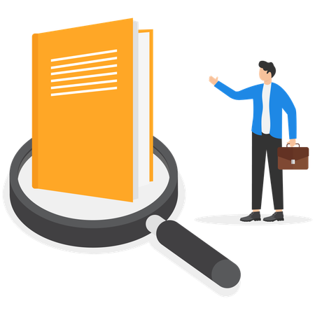 Businessman searching data from document  Illustration