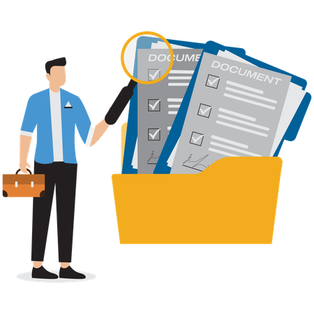 Businessman searching document in folder  Illustration