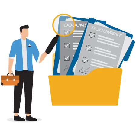 Businessman searching document in folder  Illustration