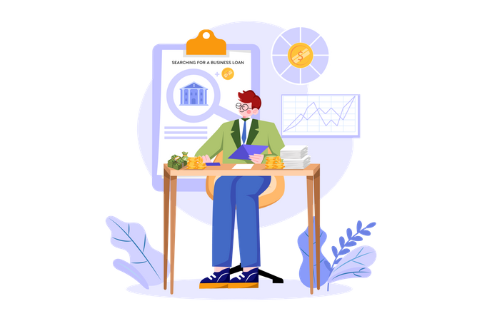 Businessman Searching For A Business Loan Illustration