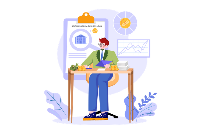 Businessman Searching For A Business Loan  Illustration