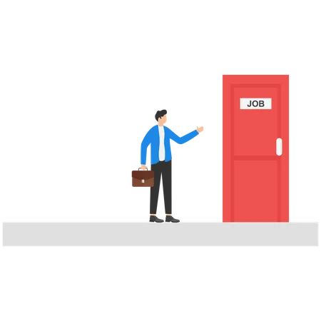 Businessman Searching For A Job Man Standing Candidate Office Room Doors Concept Business Illustration Vector Flat Illustration