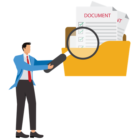 ビジネスフォルダからデータを検索するビジネスマン  イラスト