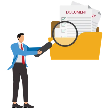 ビジネスフォルダからデータを検索するビジネスマン  イラスト