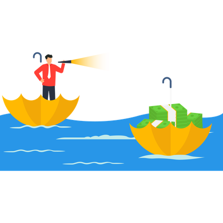Businessman Searching for Financial Opportunity  Illustration