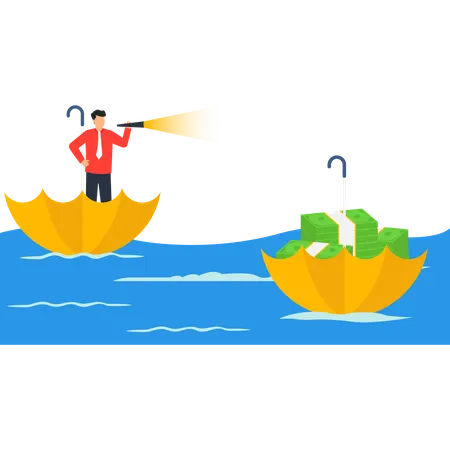 Businessman Searching for Financial Opportunity  Illustration