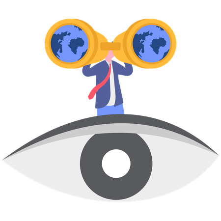 グローバルなビジョンを求めるビジネスマン  イラスト