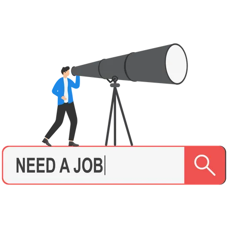 Looking For New Job Find Opportunity And Job Searching Employment A Business Man Is Searching For His Desired Job With A Monocular Illustration