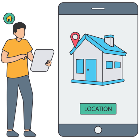 Businessman searching for house location  Illustration