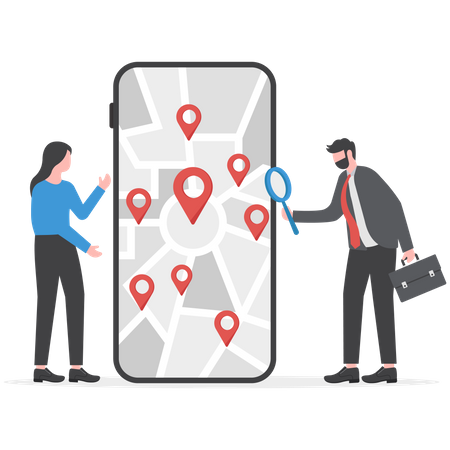 Businessman Searching For Location On Mobile Phone Map  Illustration